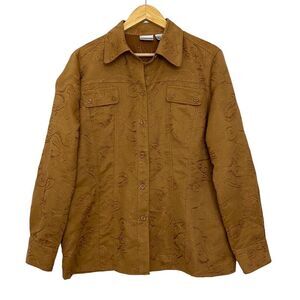 Chico's Faux Suede Button Up Embroidery L Long Sleeve Paisley Shacket Western 2